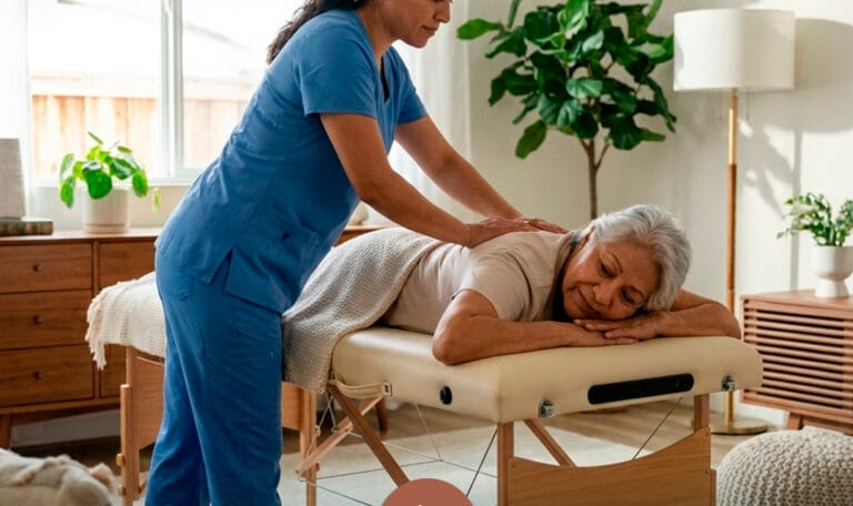 mujer adulta mayor recibiendo masajes terapeuticos